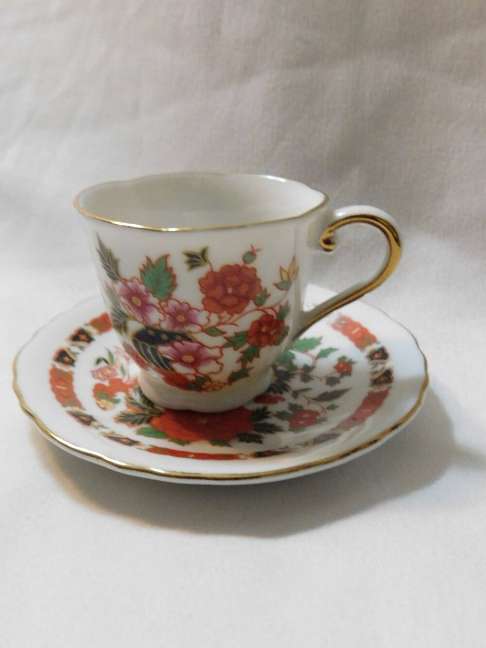 Vintage Forart Porcelanas Portugal Miniature Cup & Saucer Set Floral Gold Trim